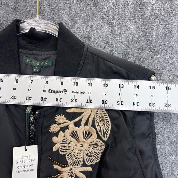 For Cynthia Women Black Vest Embroidered Full Zip Soft Vest Size L - Picture 7 of 11